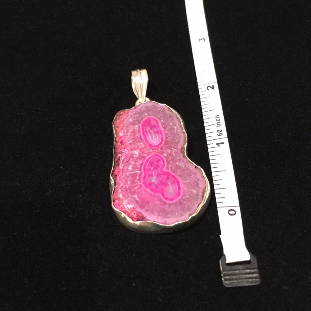 BEAUTIFUL LARGE PINK AGATE QUARTZ PENDANT 925